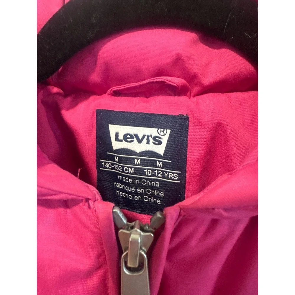 Levis Girls Magenta Pink Puffer Vest Quilted Full Zip Hoodless Size M 10-12 YRS